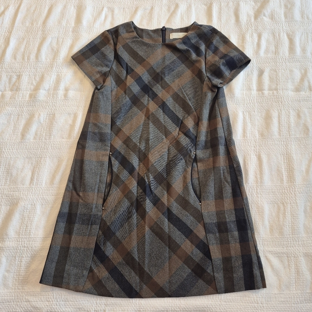 Zara girls size 7/8 plaid dress fully lined, front pockets brown gray, EUC